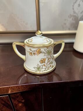 Antique Nippon Morimura Lidded Sugar Bowl Hand Painted Gold Moriage